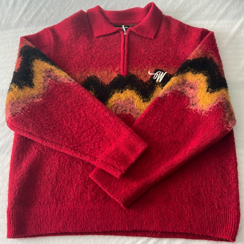 RED TO DYE FOR HEAVY WEIGHT MOHAIR QUATER ZIP SWEATER